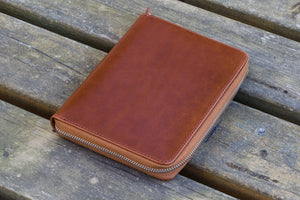 Leather Zippered 5 Slots Pen Case - Brown-Galen Leather