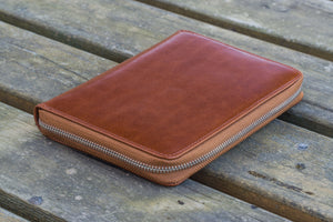 Leather Zippered 5 Slots Pen Case - Brown-Galen Leather